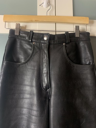 Vintage Retro Leder Bike Punk Rock Hose Pants Damengröße 10 26 W schwarz - Bild 2 von 18