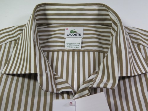 Lacoste Cotton Brown White Striped Casual Shirt Euro 46 XXXL 3XL Big Man NWT NEW - Picture 6 of 17