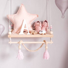 Wooden Beads Wall Hanging Shelf Swing Rope Floating Shelves Storage Rack Decor