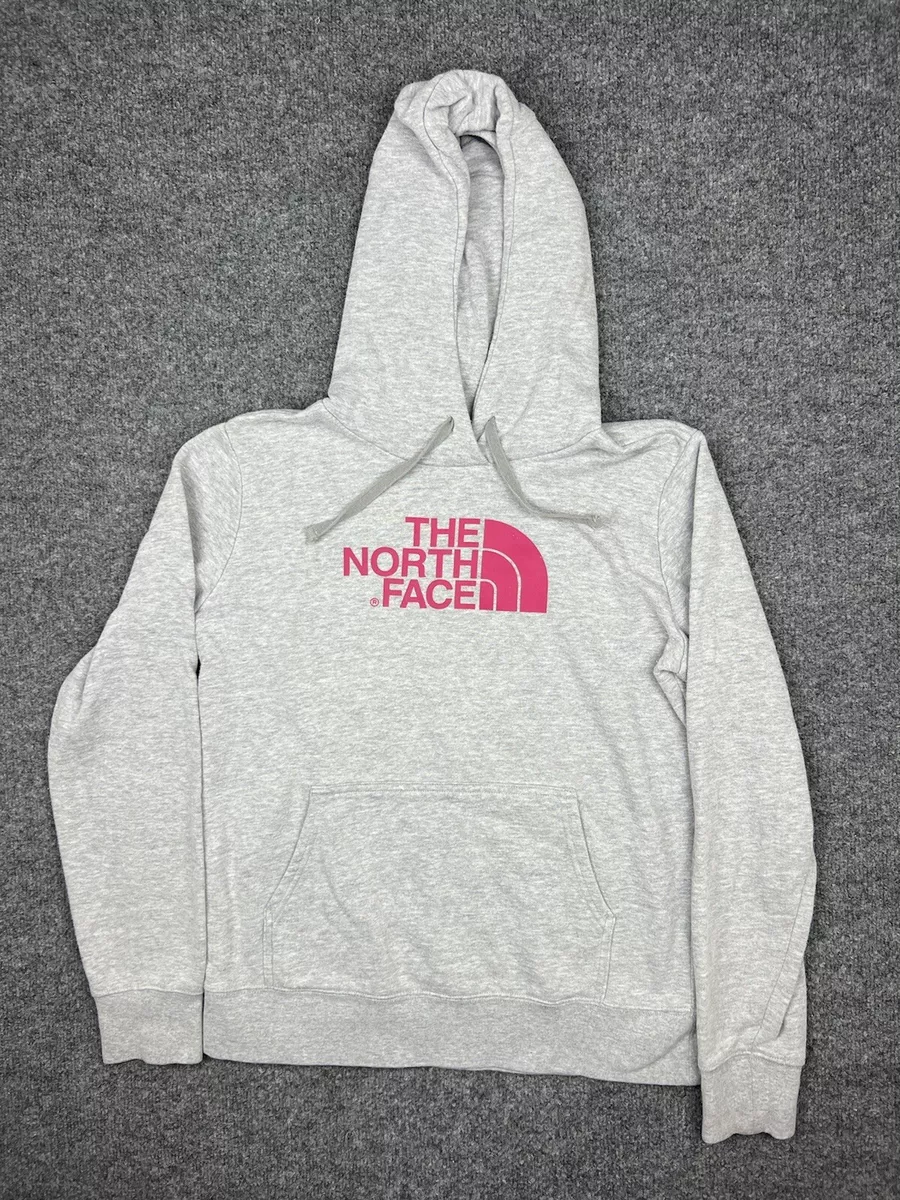 The North Face Hoodie Sweatshirt Big Logo Gray Pink Fleece Lined Women s Size M