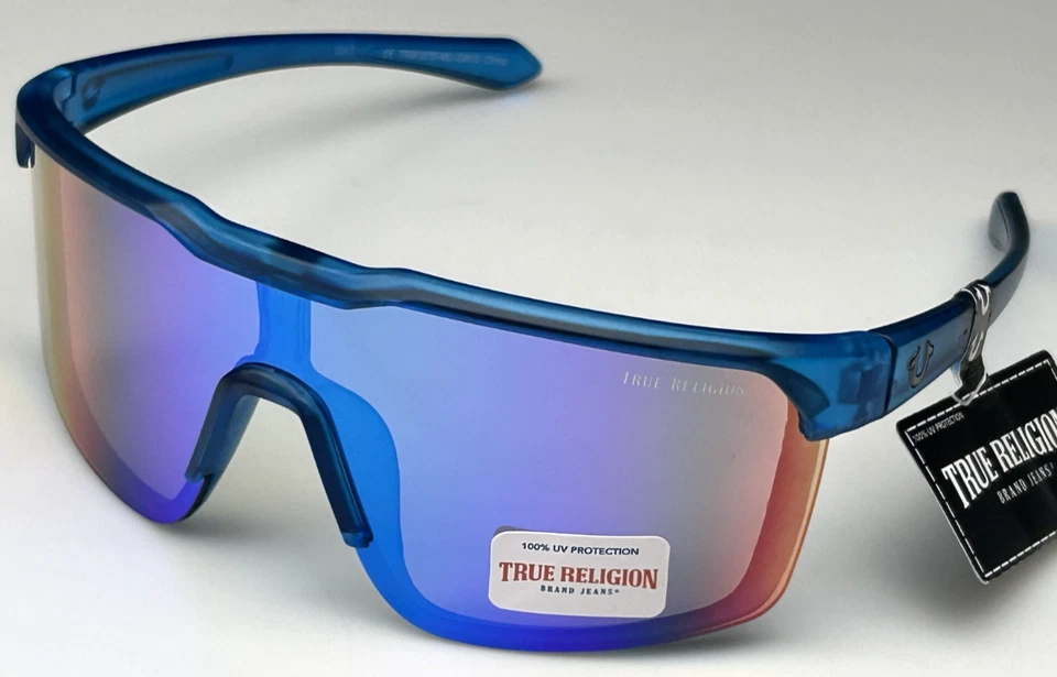 TRUE RELIGION Men's Blue Frame Blue Lens Designer Shield Sunglasses TRM1878 NEW