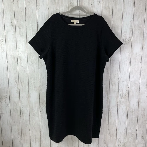 Michael Kors Vestito Donna 3X Maniche Corte Griglia Texturizzata Maglia Cambio Nero