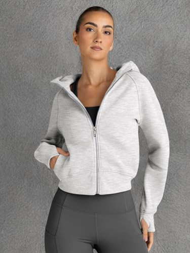 Womens Zip Up Hoodies Jackets Cropped Sweatshirts Fleece Fall X-Large Grey - Picture 6 of 7