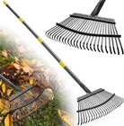 Best Garden Steel Leaf Rake Adjustable Handle 18" Wide 25 Metal Tines Heavy Duty