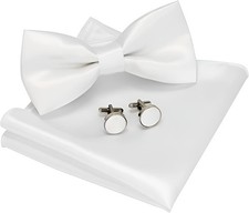 Men's Solid Color Pre-tied Bow Tie Pocket Square Cufflink Set Gift Box