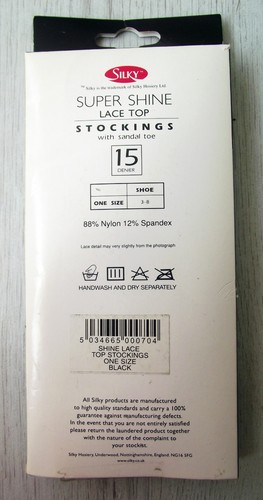 2 Pairs Black Super Shiny Glossy High Gloss/Shine Lace Topped Stockings One Size - Picture 5 of 12