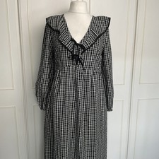 M&S Midi Check Dress Size UK 12 New Black Gingham Big Collar Balloon Sleeve