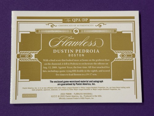 2022 PANINI FLAWLESS DUSTIN PEDROIA QUAD LAUNDRY TAG PATCH AUTO 1/1 REX SOX - Picture 3 of 3