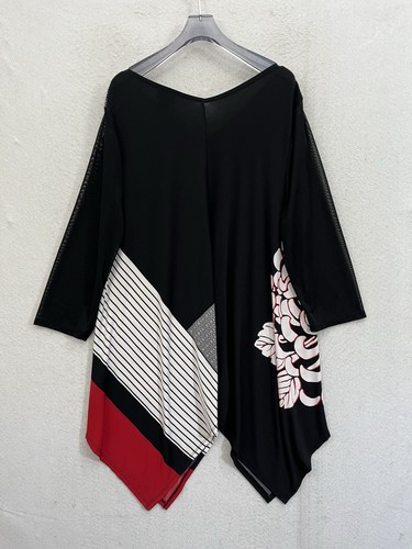 Chico's Travelers Blouse Women’s 2 Black And Red Tunic Sheer 3/4 Sleeves Travel - Picture 5 of 8