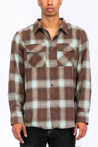 Men's Long Sleeve Checkered Plaid Brushed Flannel, Brown/Khaki/Navy Options - Picture 10 of 25