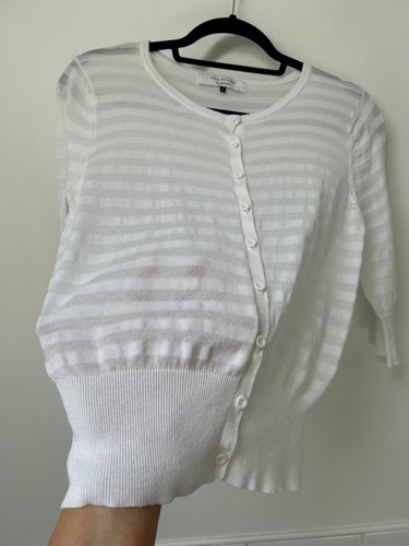 COLLECTION by JOHN LEWIS White 100% Cotton Elbow Sleeve Cardigan L UK10-12 - Picture 8 of 12