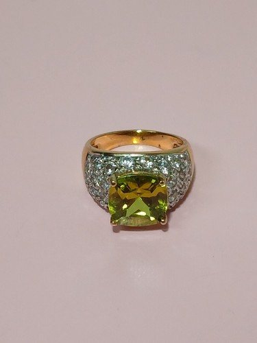 Ring 925 Sterlingsilber goldfarben grüner Edelstein Peridot klare Kristalle Größe 6 - Bild 2 von 10