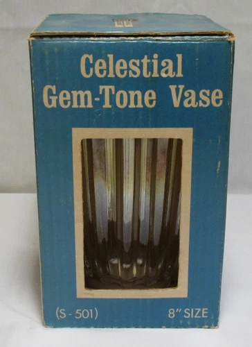 Vintage Celestial Gem Tone Iridescent 8" Vase With Box By Federal Glass Company