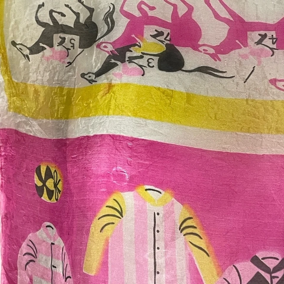 Bufanda de seda vintage años 50 estampado ecuestre jockey 16 en mala configuración Foto 3 de 4