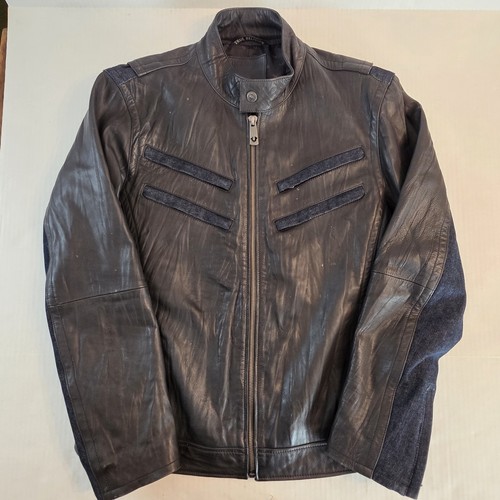 Vintage True Religion Leather Jacket Mens Extra Large Black Cowhide Denim Trim - Picture 2 of 21