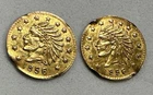 1856 California Gold 1/2 Indian Head Fractional Tokens - 2 Coins