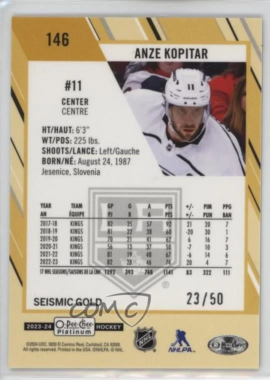 2023-24 O-Pee-Chee Platinum Seismic Gold /50 Anze Kopitar #146 - Image 2 of 2