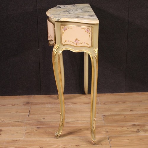 Antique style gold lacquered wood console furniture 20th century marble top - Picture 10 of 12