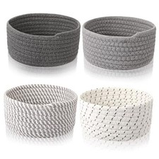 4 Pcs Small Storage Cotton Rope Woven Baskets for Gifts Empty Boho Shelf Gray
