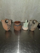 4 Piece Native American Pottery: Wedding Jar, Vase, Cactus Decor. 2 By JEMEZ