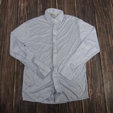 Collars & Co Shirt Mens Medium White Blue Check Dress Button Front Long Sleeve