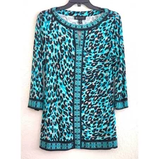 TOP/BLOUSE-INTERNATIONAL CONCEPTS-INC-Blue Black-Tunic Style-Rhinestones-MEDIUM