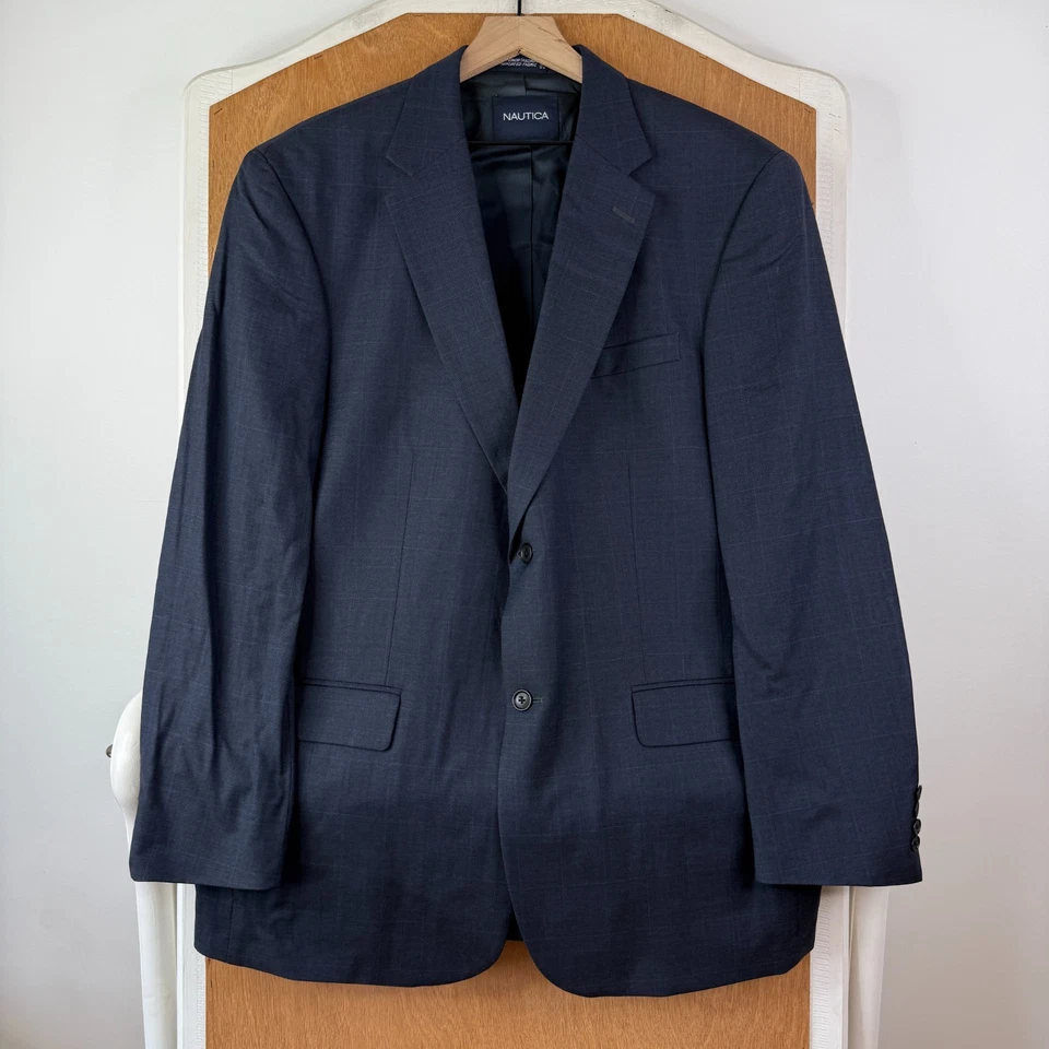 Traje Nautica Para Hombres 44L Azul Marino Ventana 2 Botones Lana Cachemira Pantalones 38x30 Foto 2 de 4