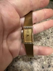 VTG Seiko Quartz Tank Watch Women’s 12mm W/ Diamonds Bezel Gold Tone for Parts