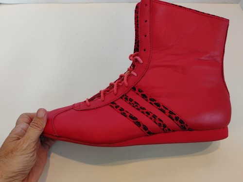 Vtg Adidas Dual Hi Red/Acid Wash Leather Boxing Boots With Cheetah Print,Men 10M - Picture 9 of 16