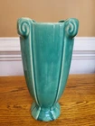 Vintage Signed McCoy Glossy 9-1/4" Teal Pottery Vase Art Deco