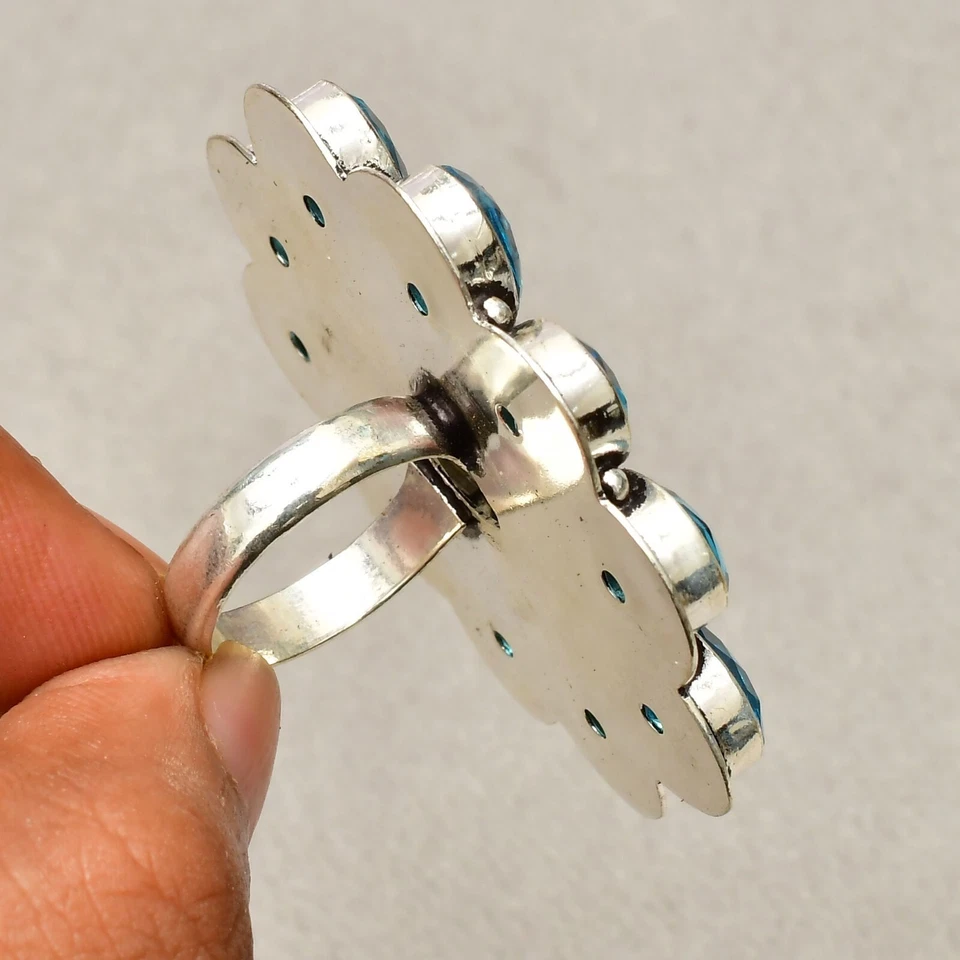 Anello gioiello in argento sterling 925 con pietra di luna arcobaleno misura 5,5 - Immagine 3 di 4