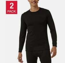 32 Degrees Heat Men's Fleece Lined Base Layer Top, 2-pack, Black, XL