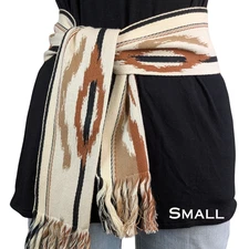 Southwestern Woven Aztec Ikat Fringed Belt Sash Small Cream Brown Boho Western