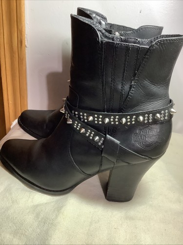 Harley Davidson Riann Black Moto Heeled Dress Boots Womens 9 M~ Black Leather - Picture 5 of 16