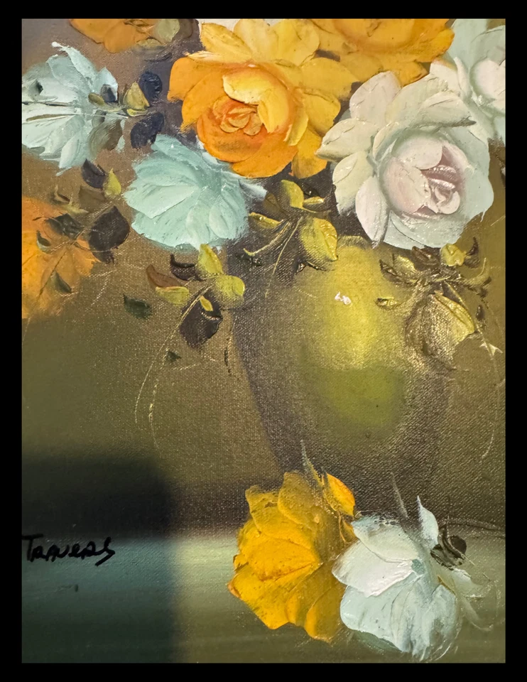Vintage Lester Travers Original MCM Floral Oil Painting • Signed Still Life •MCM - Image 4 of 4