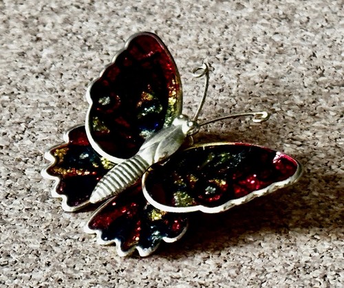 Pair Of Vintage Blue Rhinestone & Multicolored Enamel Butterfly Brooch’s - Picture 5 of 7