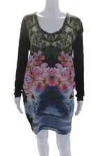 Stella McCartney Womens Silk Long Sleeve Floral Shift Dress Black Size 40