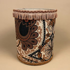 Metal Fabric Paper Bin Vintage Tassel Edge Office Trash Floral Pattern Retro