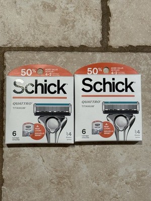 2 Boxes Schick Quattro Titanium 6 Cartridges & 4 Blades Per Pk  12 Total NIB