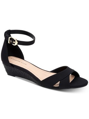 CHARTER CLUB Womens Black Crisscross Straps Gippi Round Toe Wedge Sandals 10 M