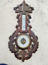 Antique Black Forest Barometer/Thermometer carved wood, 100+ years old