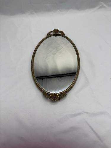 Vintage Gold Framed Hanging Or Vanity Mirror /Tray With Floral Accents.