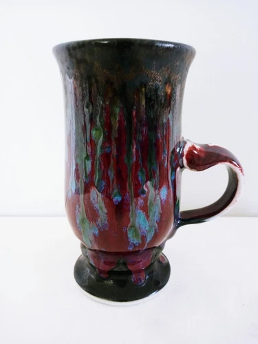 Studio Art Pottery Edgecomb Potters Maine Crystaline Glazed Footed Mug purple