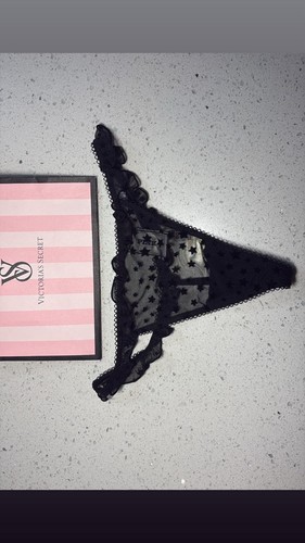 Pink By Victoria's Secret Black Sheer Thong Star Pattern Size S NWT