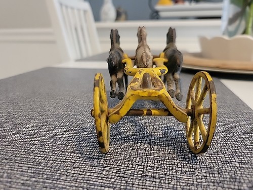 Vintage Spielzeug Gusseisen Topf Metall Antik Feuerleiter 3 Pferdewagen Teilstück - Bild 6 von 18