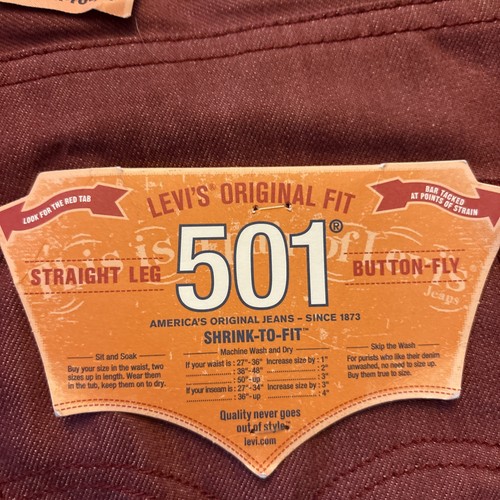 Jeans Levi's 501 uomo taglia 36X34 rosso sbiadito grezzo denim non lavato restringente per adattarsi nuovo - Foto 8 di 9