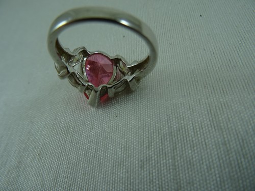 Pink CZ Teardrop Cut Sterling Silver Ring 925 size 8 1/4 Clear CZ Accents - Picture 8 of 17