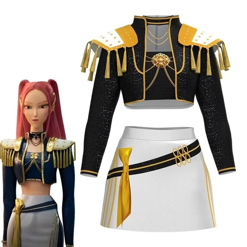 Kids Girls K-Pop Demon Hunters Costume Wig Rumi Mira Zoey Cosplay Fancy Dress Up - Picture 25 of 29