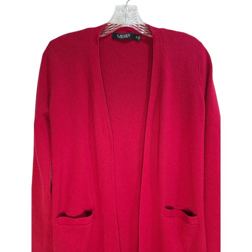 Lauren Ralph Lauren Black Label lange offene rote Strickjacke Essential Layer Small - Bild 3 von 7