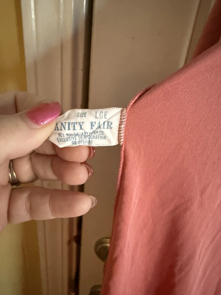 Vestido Lencería Vintage Años 60/70 Vanity Fair Cuello Corbata Encaje Coral Manga Larga Glamour Talla L Foto 3 de 4